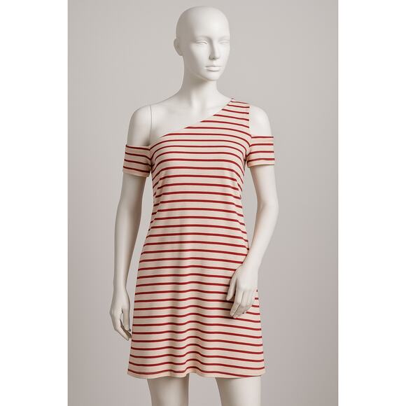 ANTHROPOLOGIE Maeve Striped Red and White One-Shoulder Dress Size Medium - Picture 2 of 11